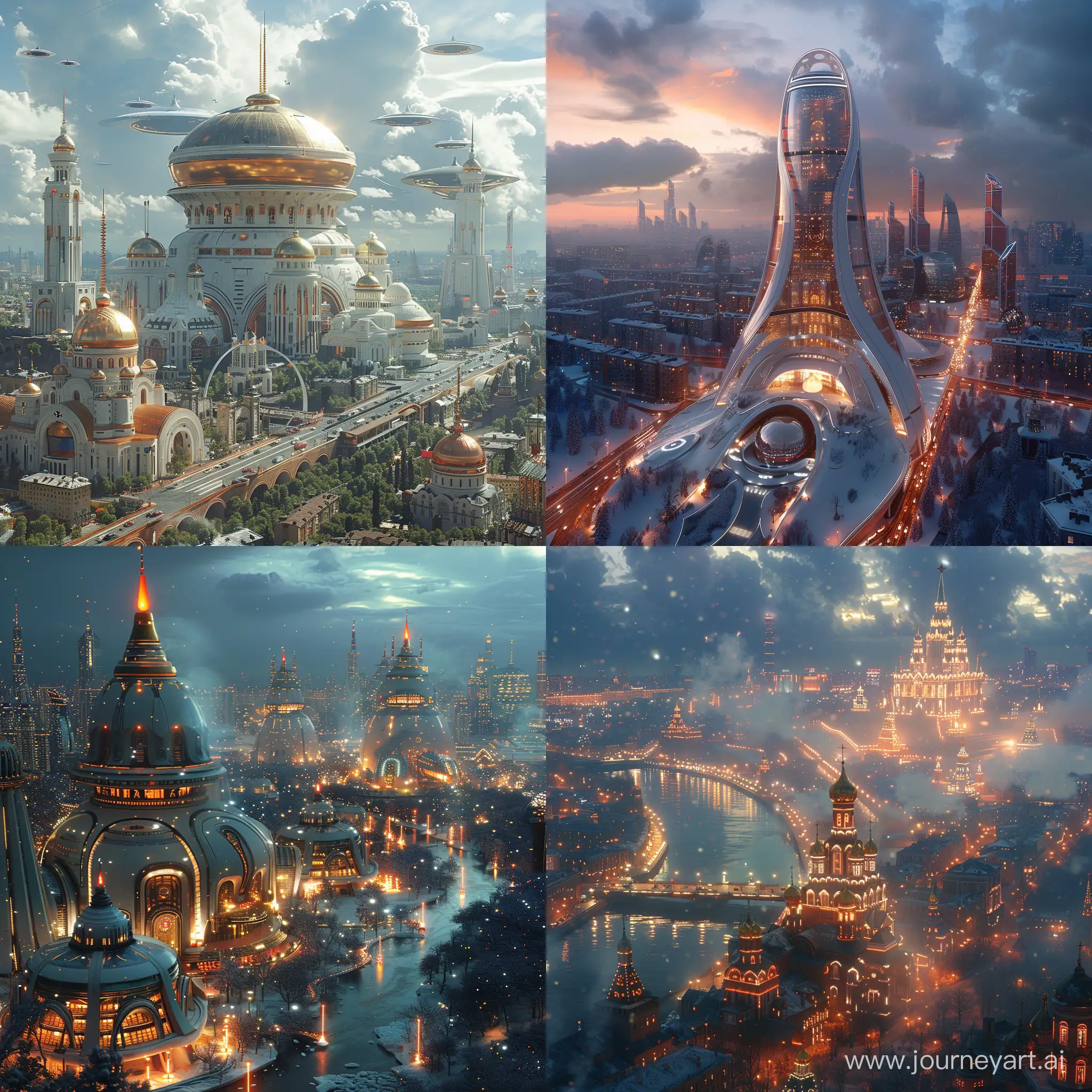 Futuristic Moscow, cinematic style, photorealistic CGI --stylize 1000