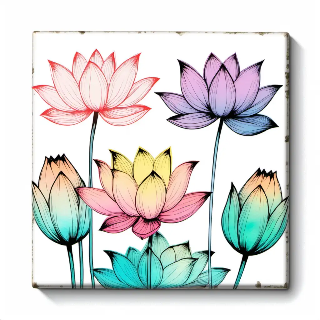Pastel Watercolor Lotus Flowers Clipart on White Background Andy Warhol Inspired