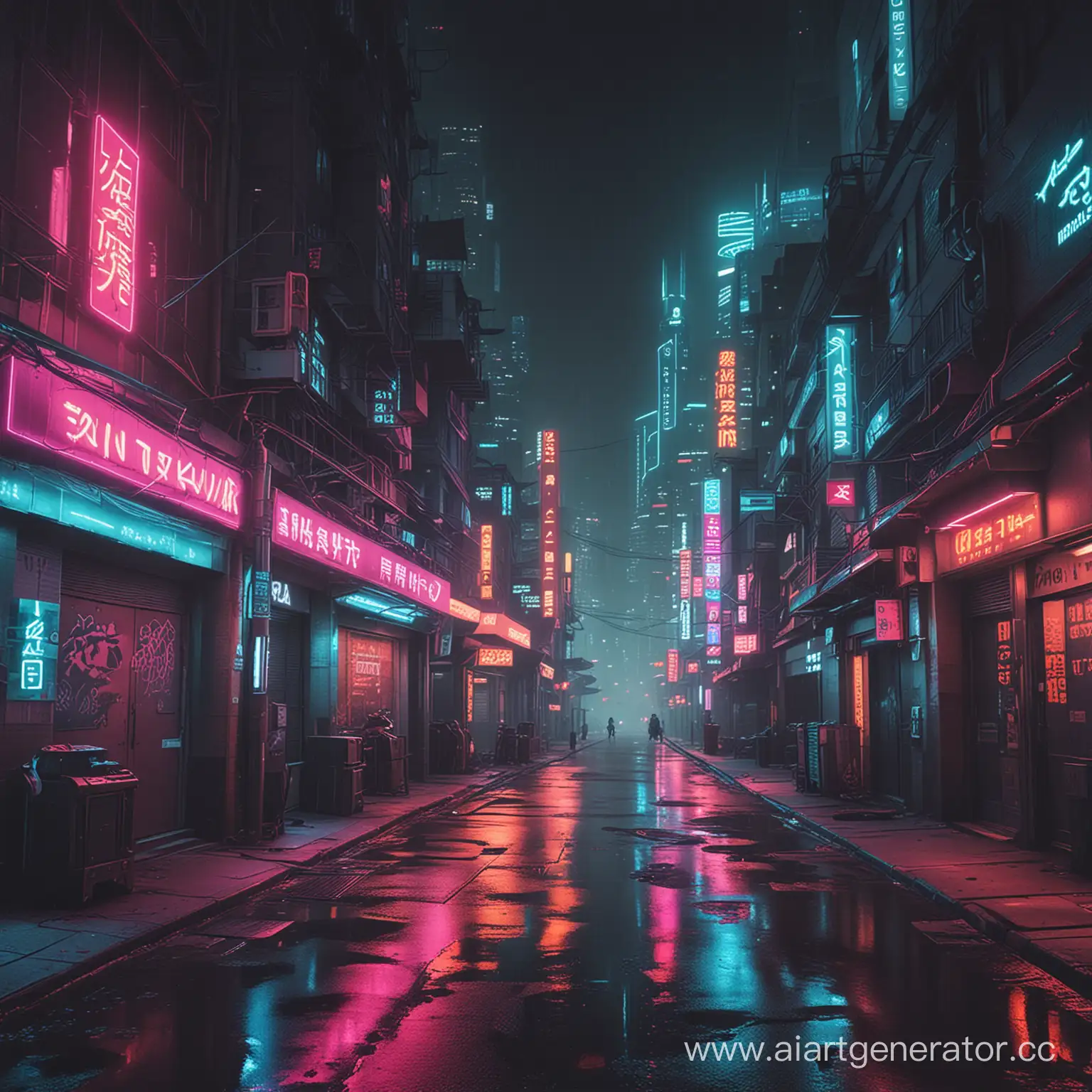 Futuristic Cyberpunk Neon Street Scene 