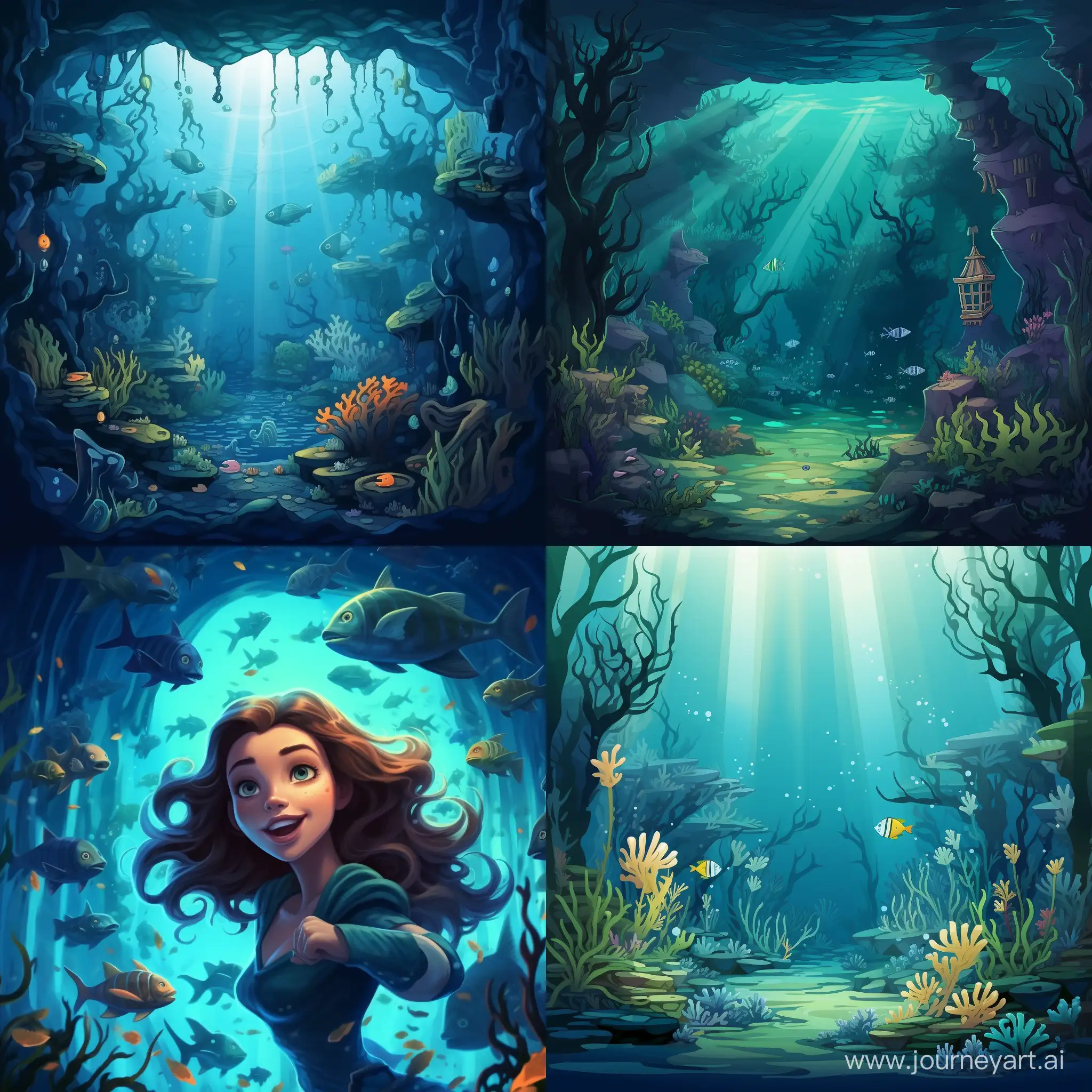 under water in cartoon style