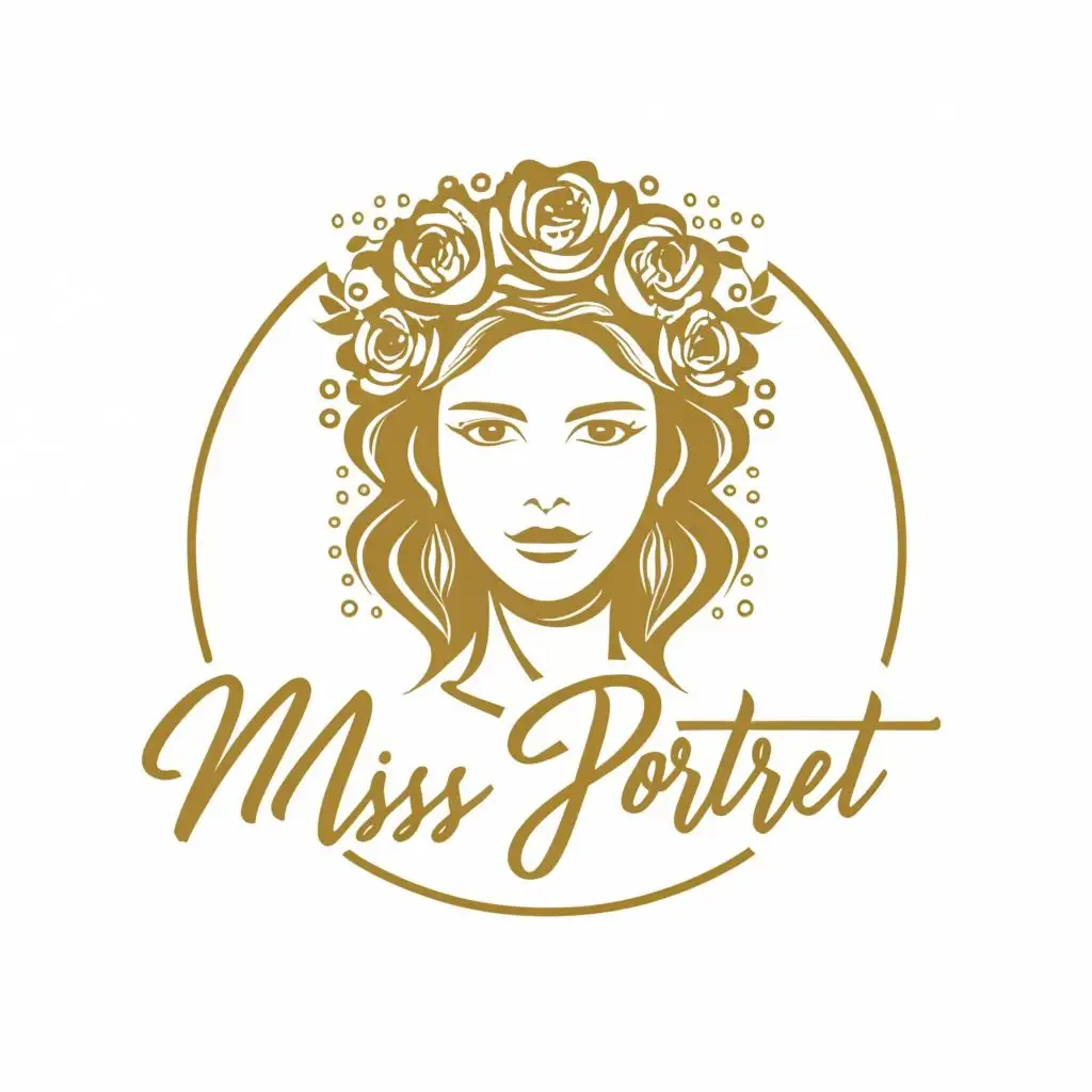 logo, Golden flowers girl, with the text "_Miss_Portret_", typography, be used in Beauty Spa industry
