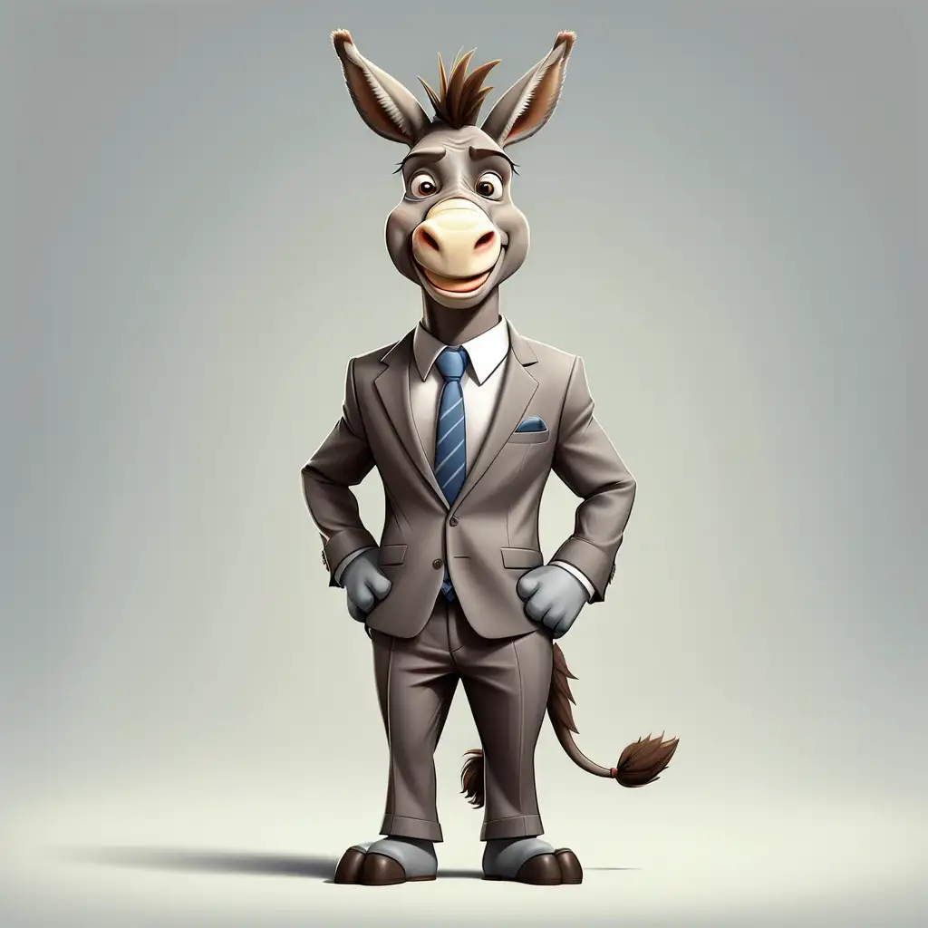 a donkey in full body cartoon style with suit clothes with clear background