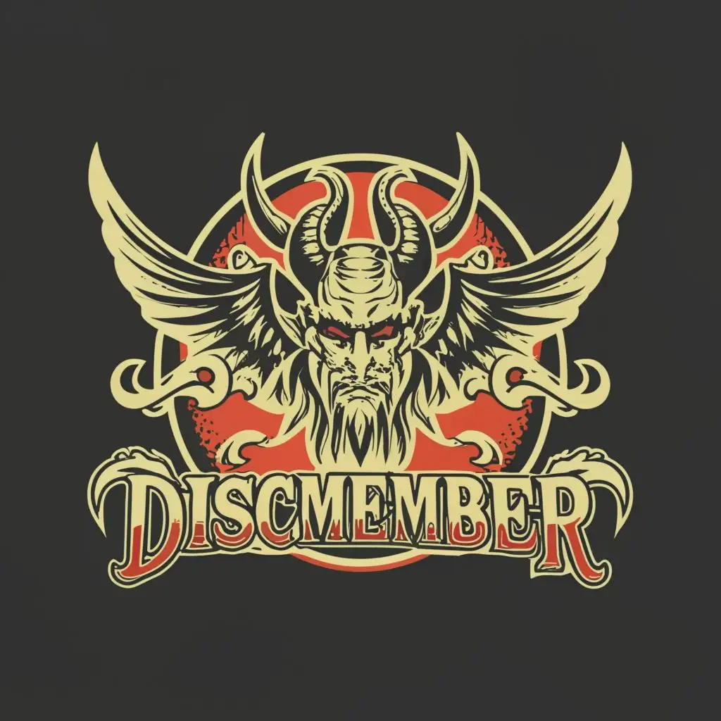 logo, baphomet frisbee gaming gothic, with the text "discmember", typography, be used in Events industry
