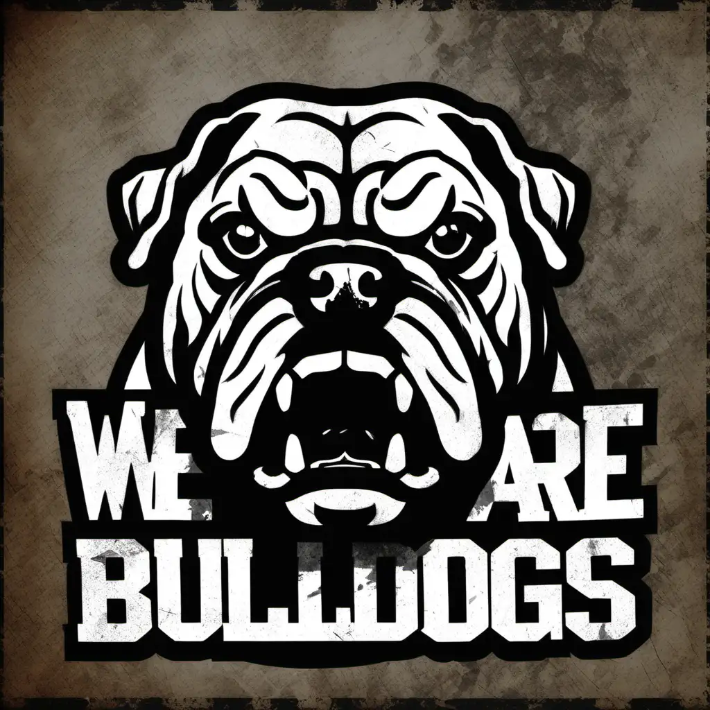 WE ARE BULLDOGS, BLACK, DISTRESSED LOOK, GROWLING TEETH, FOOTBALL, NO BACKGROUND