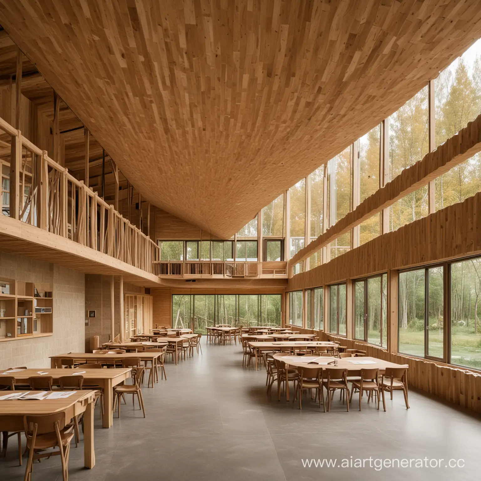 Частная двухэтажная школа из натуральных материалов на лоне природы 