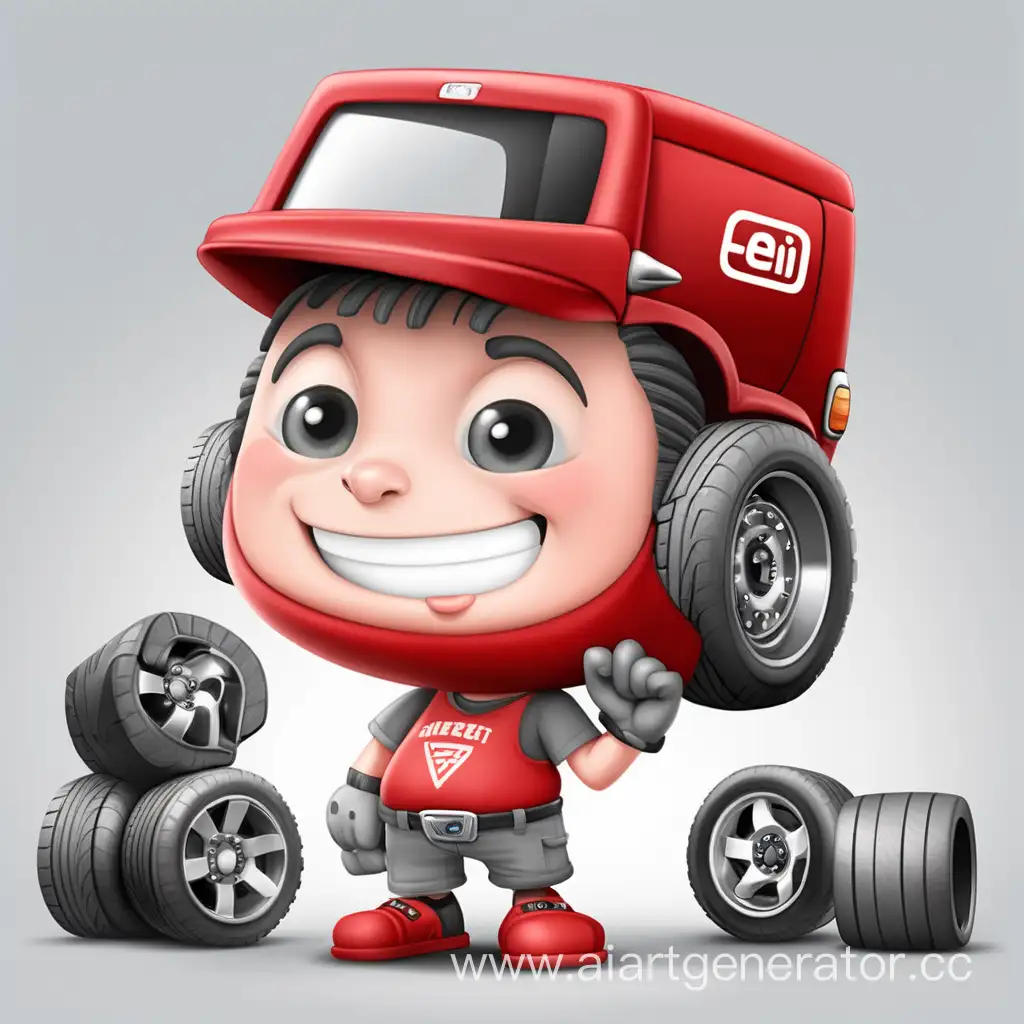 idea of a funny character for a company of car parts in red-gray color and cute chibi style