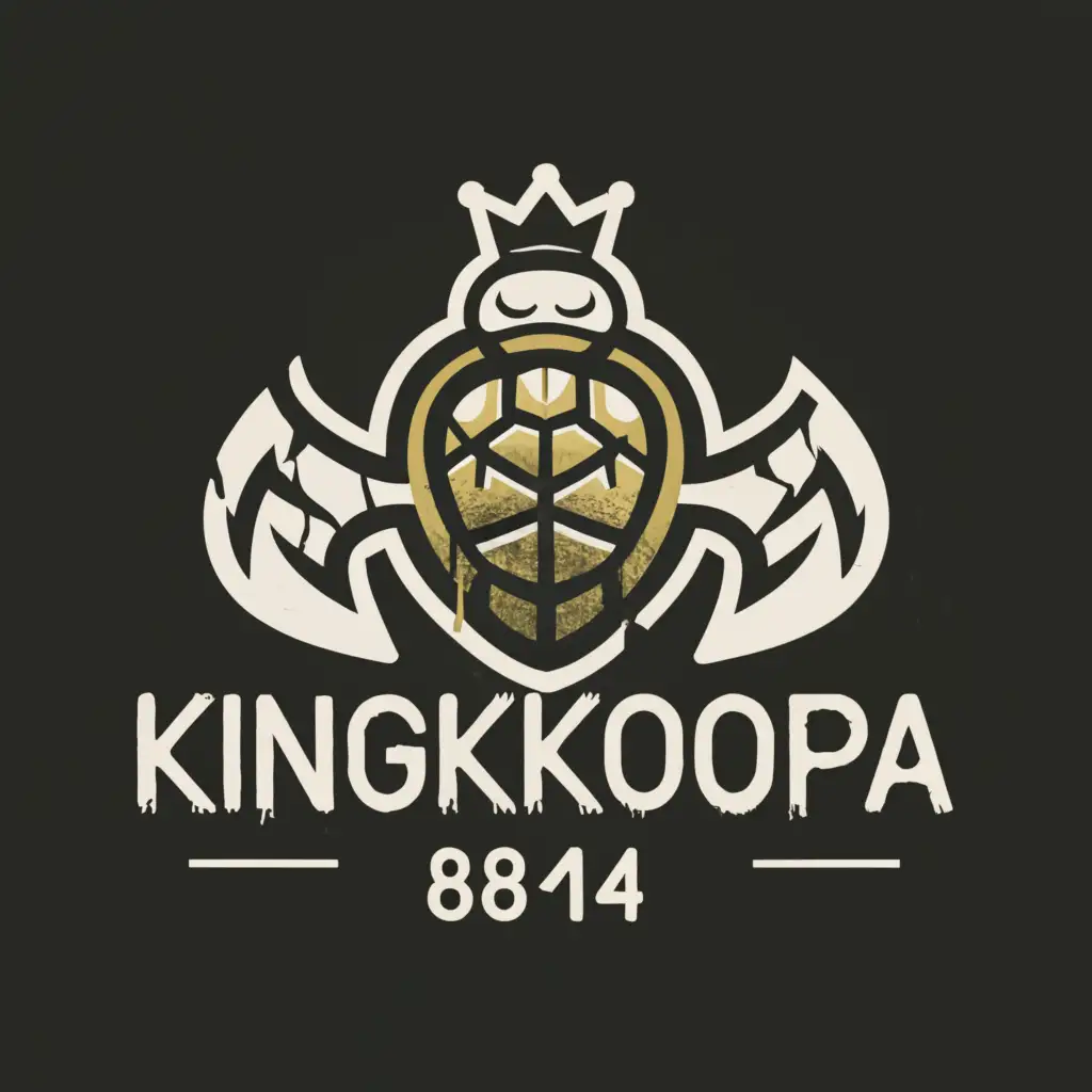 a logo design,with the text "KingKoopa8814", main symbol:broken turtle shell, gray somke,microphone, crown,complex,clear background