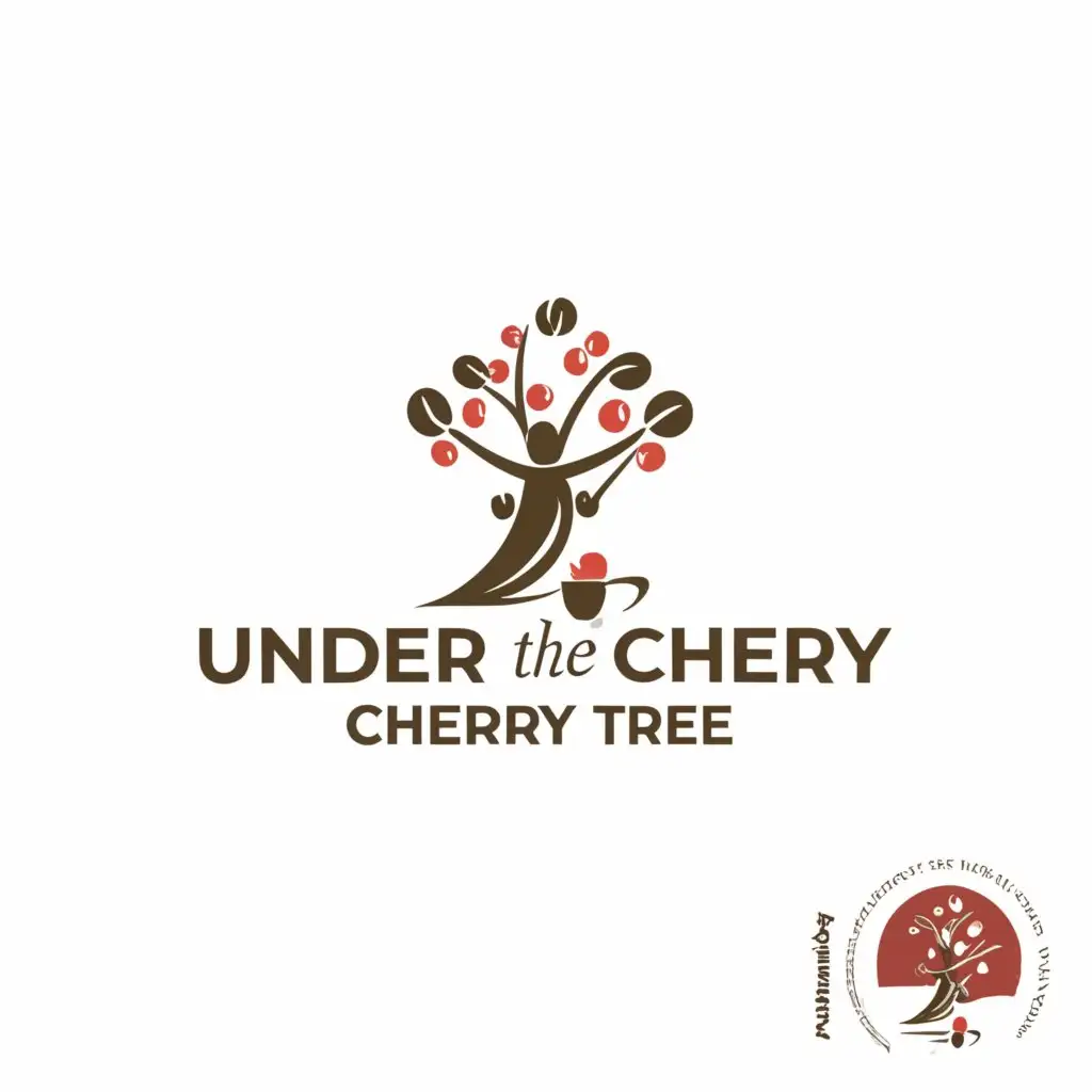 a logo design,with the text ""UNDER THE CHERRY TREE"", main symbol:Imagine you are a renowned designer tasked with creating a stunning and minimalist logotype that perfectly captures simplify the essence of a cherry tree and the joy of sipping coffee. Your challenge is to seamlessly integrate the trunk of a cherry tree with the silhouette of a person enjoying a cup of coffee. The branches of the tree should elegantly transform into wisps of coffee smoke, creating a harmonious blend of nature and beverage. The color scheme should predominantly feature shades of pink and black, evoking a sense of sophistication and warmth. Your logo design should be simple yet impactful, conveying the delightful experience of cherishing a cup of coffee amidst the beauty of nature. IN BLACK AND PINK COLORS,Minimalistic,be used in Restaurant industry,clear background