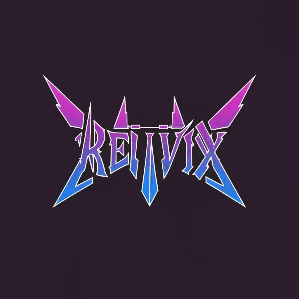 logo, Sharp edged, devils horns, metallic and dark purple colored, futuristic and industrial atmosphered, suitable for hard happy hardcore edm-music., with the text "Reivix", typography