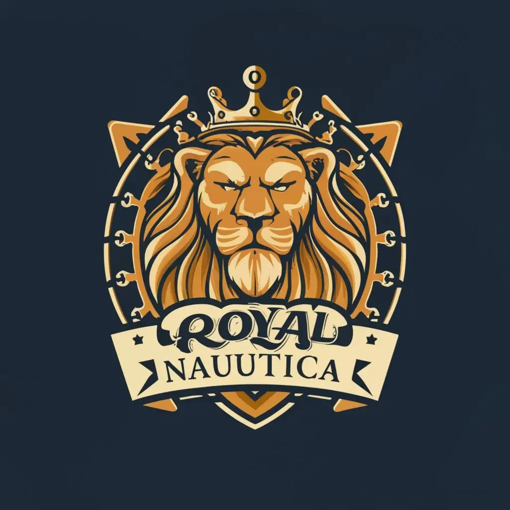 LOGO-Design-For-Royal-Nautical-Majestic-Lion-and-Ship-Emblem-with-Modern-Typography