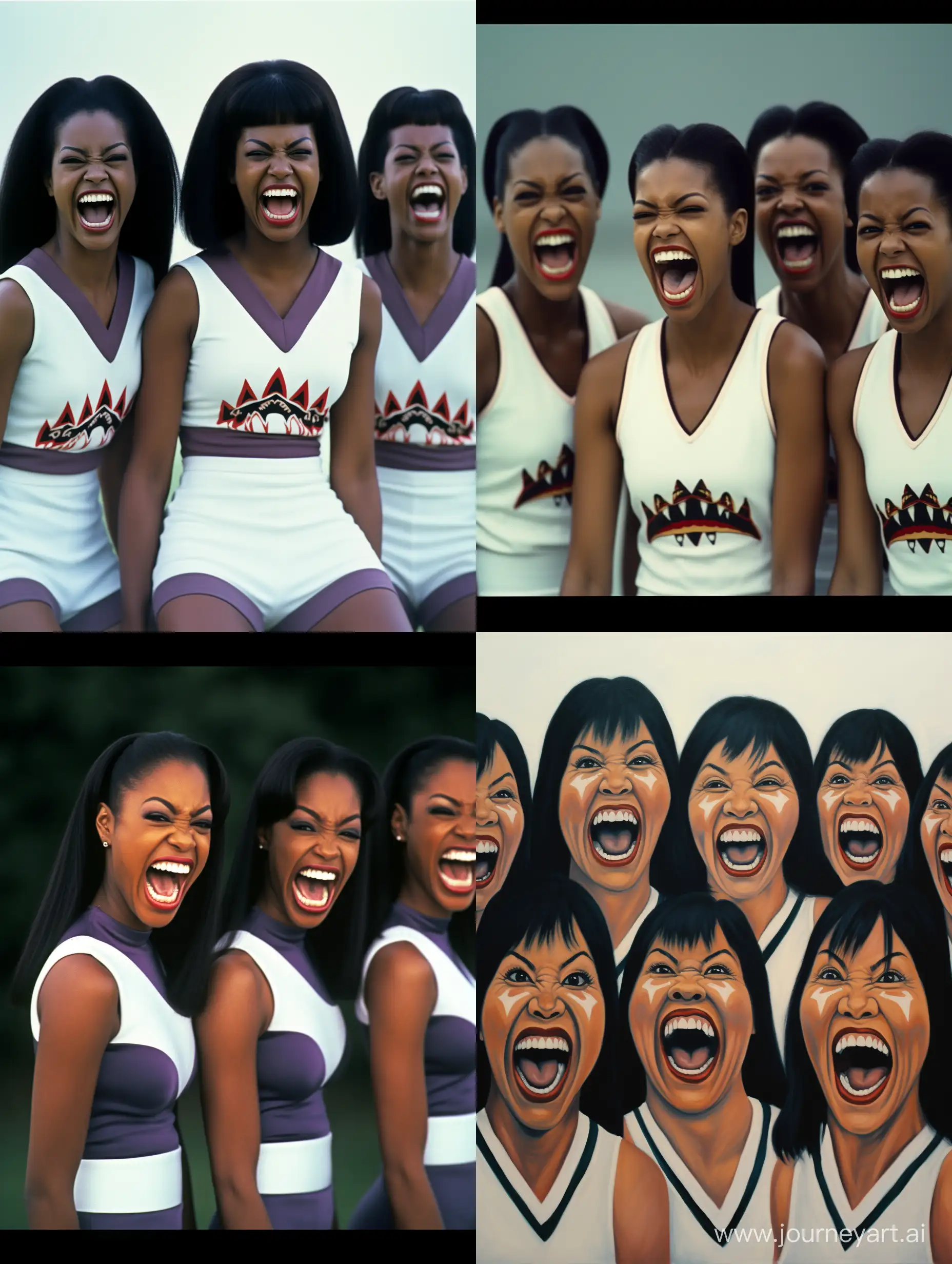 Group of alpha kappa alpha girls doing the snarling grin in the late 1990's  1999