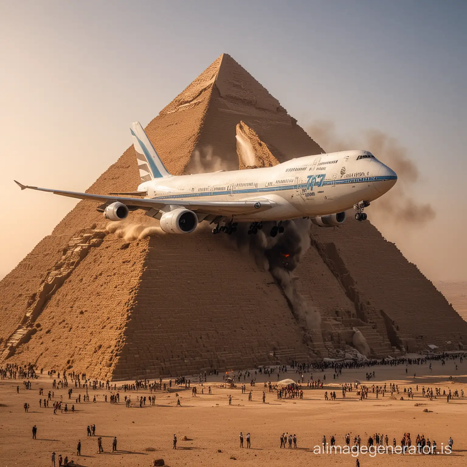 accident of a boeing 747 hitting an Egyptian pyramid