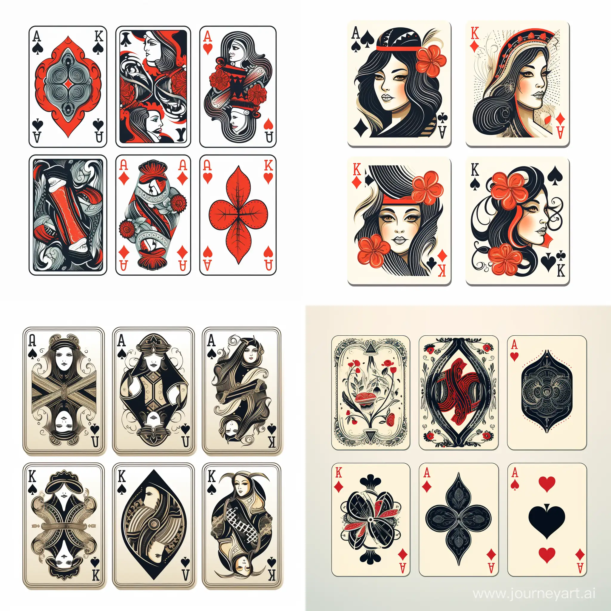 Four-Modern-Linear-Style-Playing-Card-Variants-on-White-Background