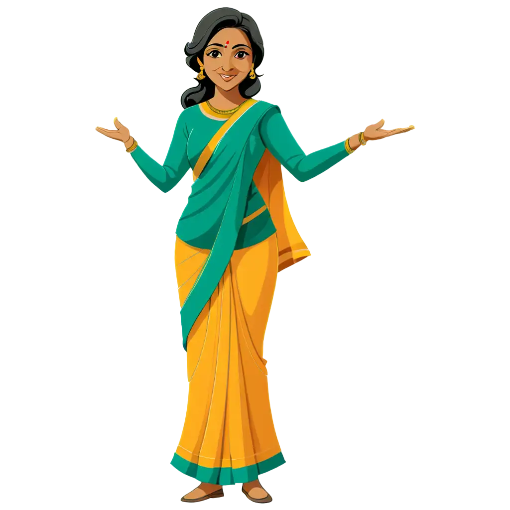 Indian-Middle-Age-Female-School-Teacher-in-Saree-HighQuality-PNG-Vector-Art