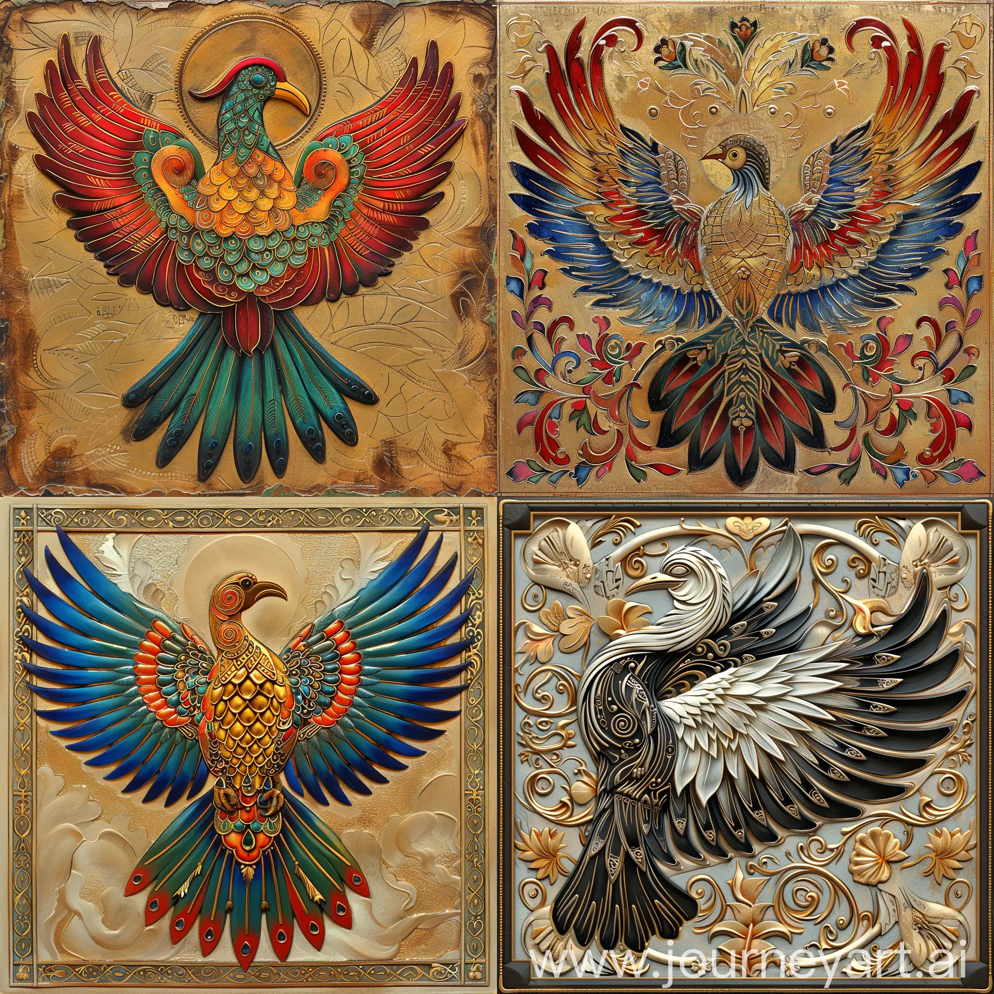 Exotic-Bird-with-Intricate-Feathers-Inspired-by-Orthodox-Iconography