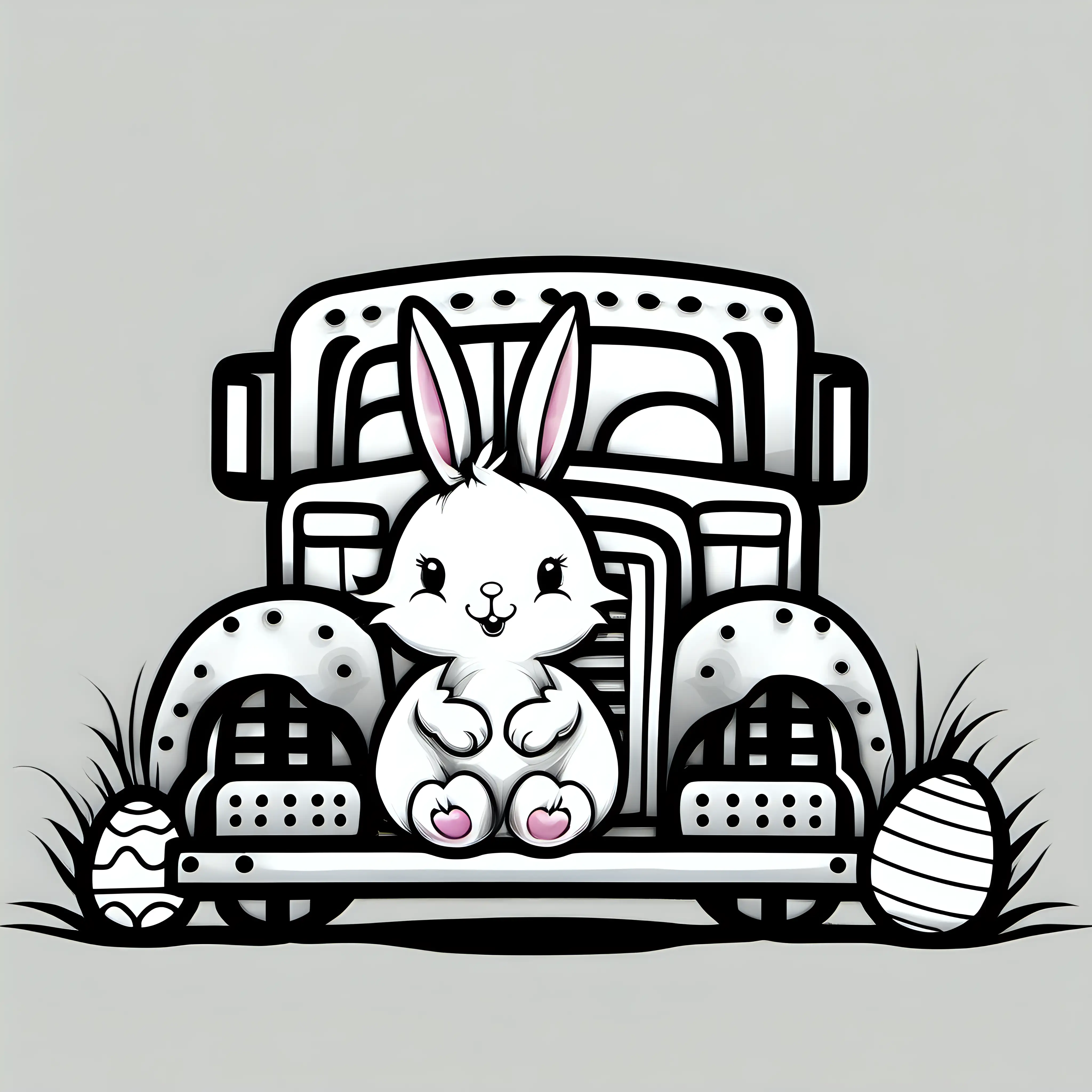 Cheerful Easter Bunny with Truck in Black Featuring Bold Outlines