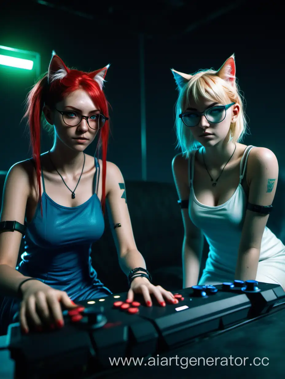 Gaming-Night-in-Cyberpunk-Style-with-Two-Stylish-Girls