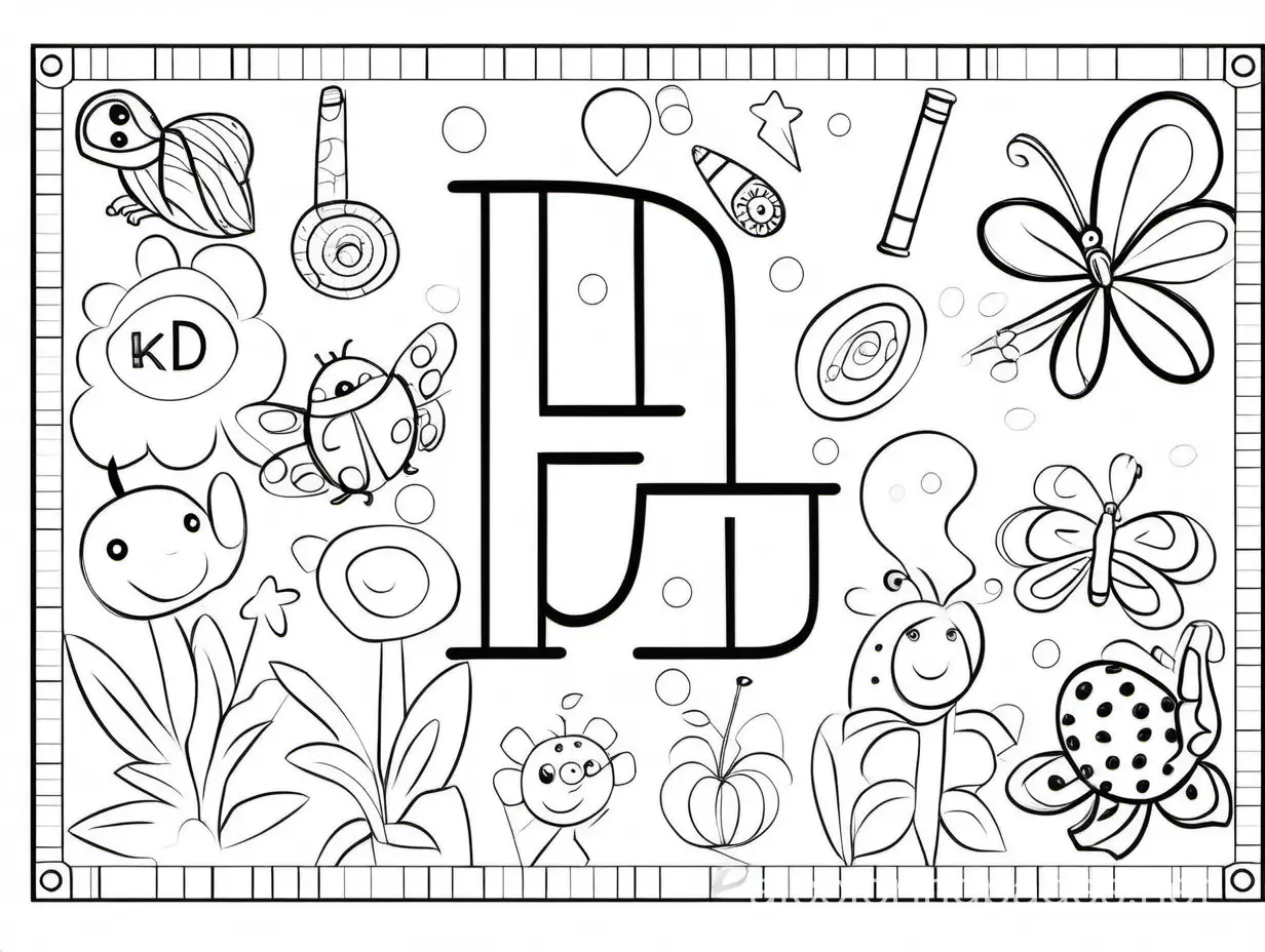 Alphabet Letter Tracing kid activity coloring page for kid black and white, Coloring Page, black and white, line art, white background, Simplicity, Ample White Space. The background of the coloring page is plain white to make it easy for young children to color within the lines. The outlines of all the subjects are easy to distinguish, making it simple for kids to color without too much difficulty