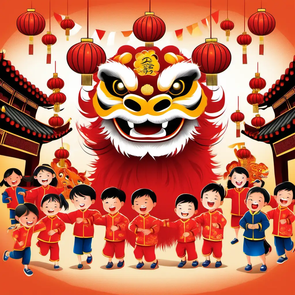 Vibrant Chinese New Year Lion Dance Illustration