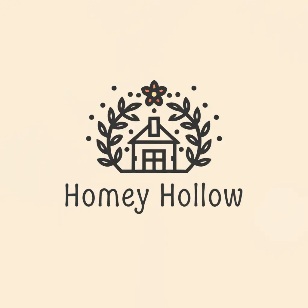 LOGO-Design-For-Homey-Hollow-Minimalistic-Country-Home-Surrounded-by-Flowers-for-Retail-Industry