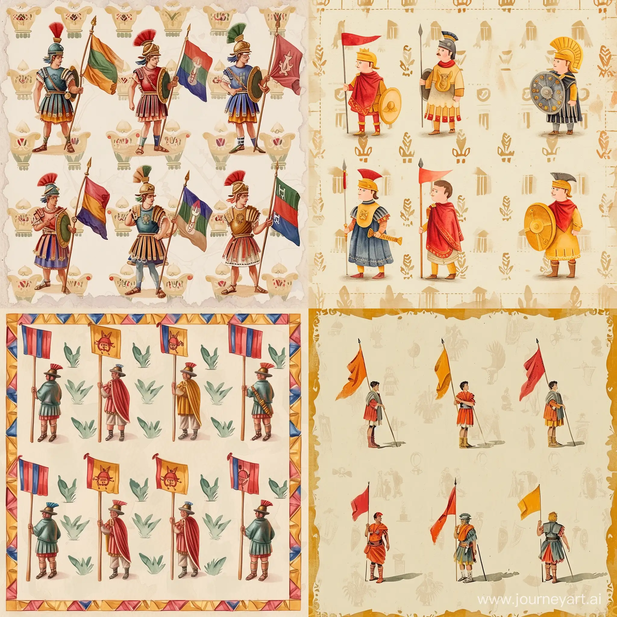 Ancient-RomeInspired-Watercolor-Illustration-with-Six-Figures-and-Flags