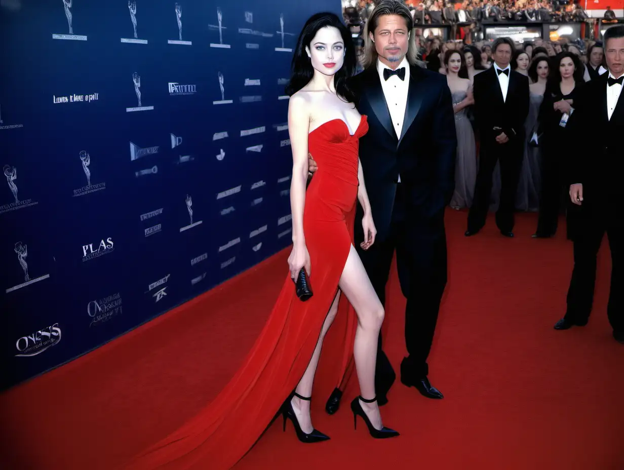 Glamorous Red Carpet Moment Stunning Young Woman with Brad Pitt