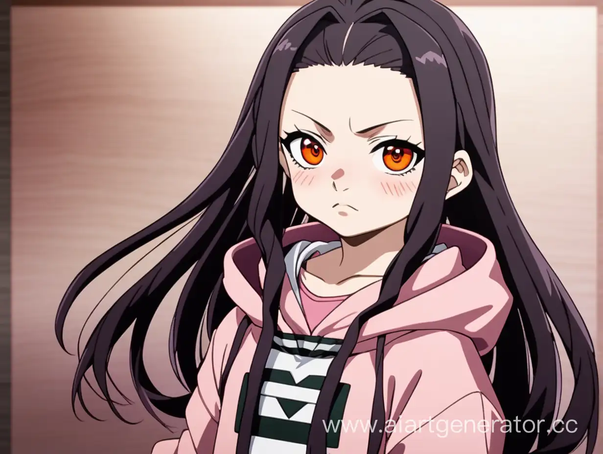 Незуко (Nezuko) из аниме “Кленок: Расцветающий демон” представлена как девушка с темными волосами и ярко-оранжевыми глазами. Она обычно носит характерное демоническое платье, состоящее из светло-розовой кофты с капюшоном и темных брюк. и она очень очень милая , и очень привлекатьельная и красивое лицо
