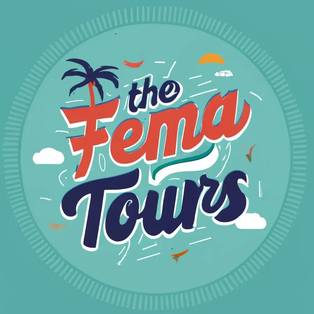 logo, BEACH, with the text "FEMA TOURS", typography