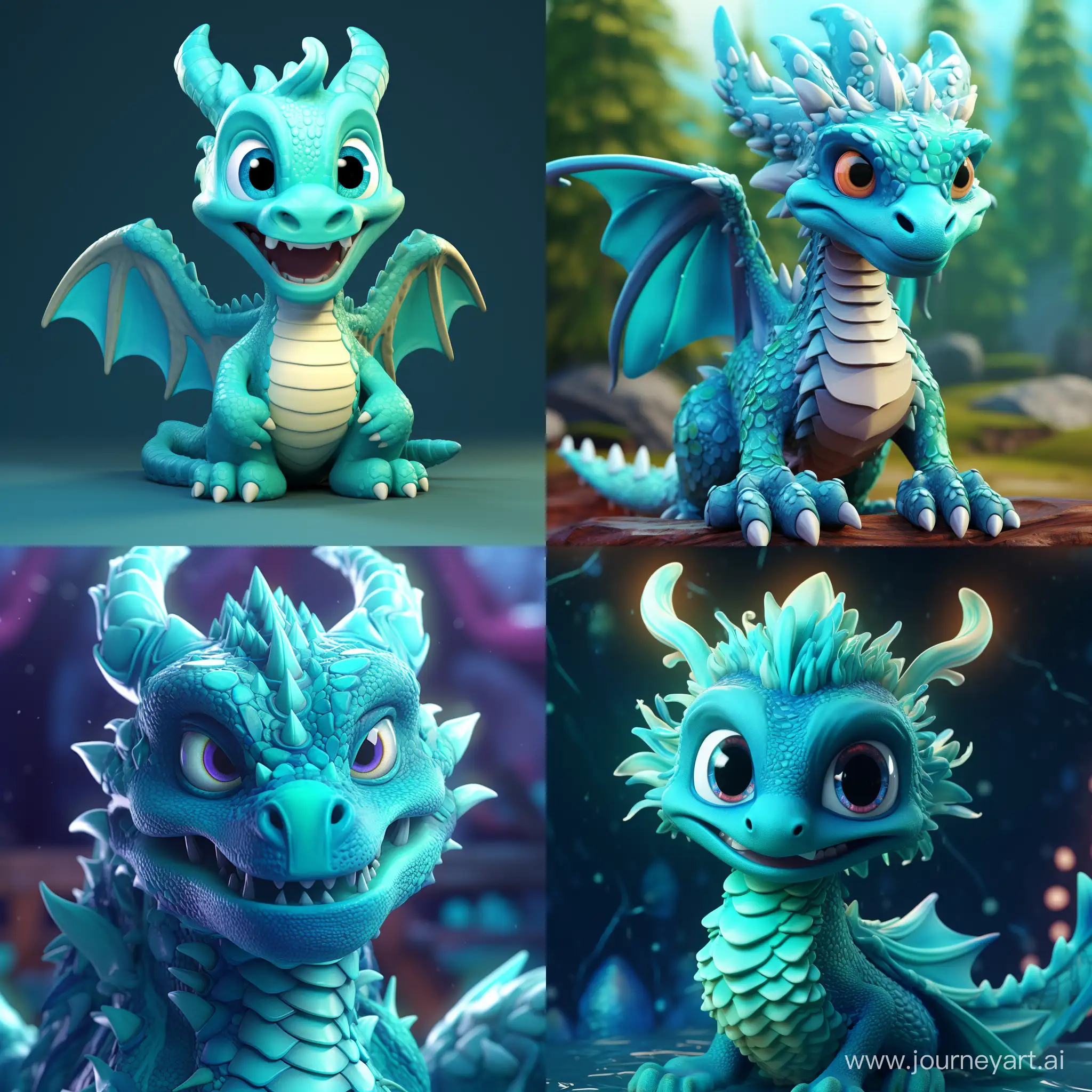 3d, 4k, dragon, primary turquoise colour, cartoon
