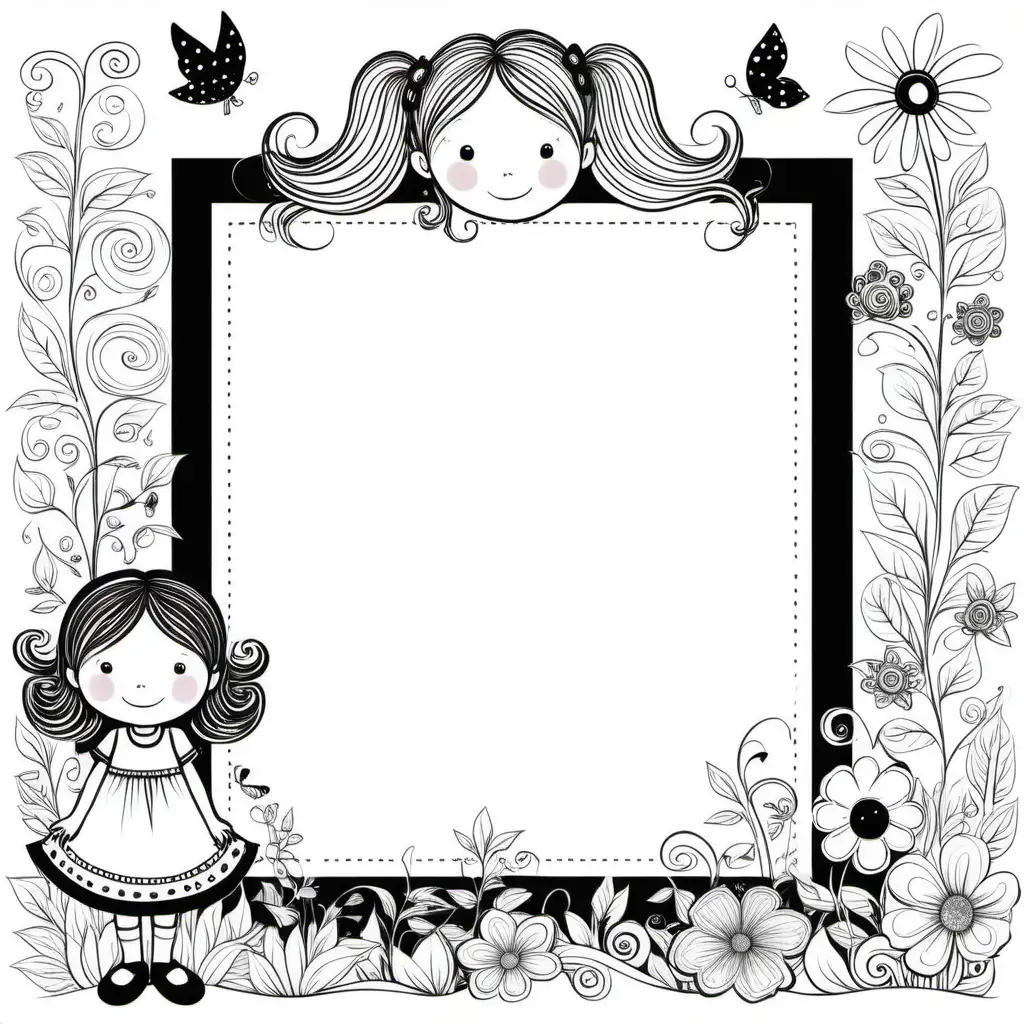 Create a whimsical and black and white
border only design featuring their favorite , girl .