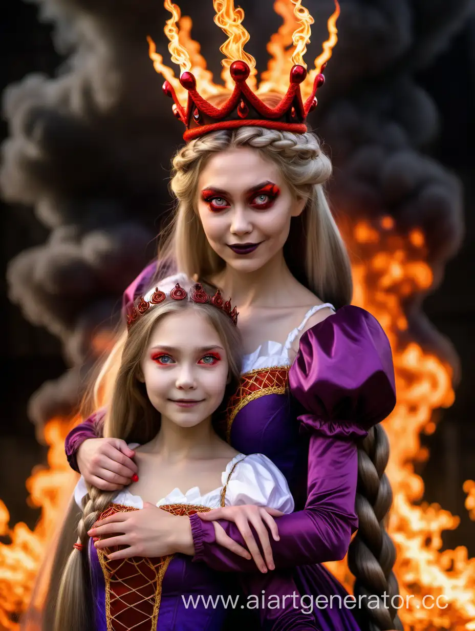 Dark-Fantasy-Vampire-Rapunzel-Embracing-Ageless-Daughters-in-Fiery-Ascent