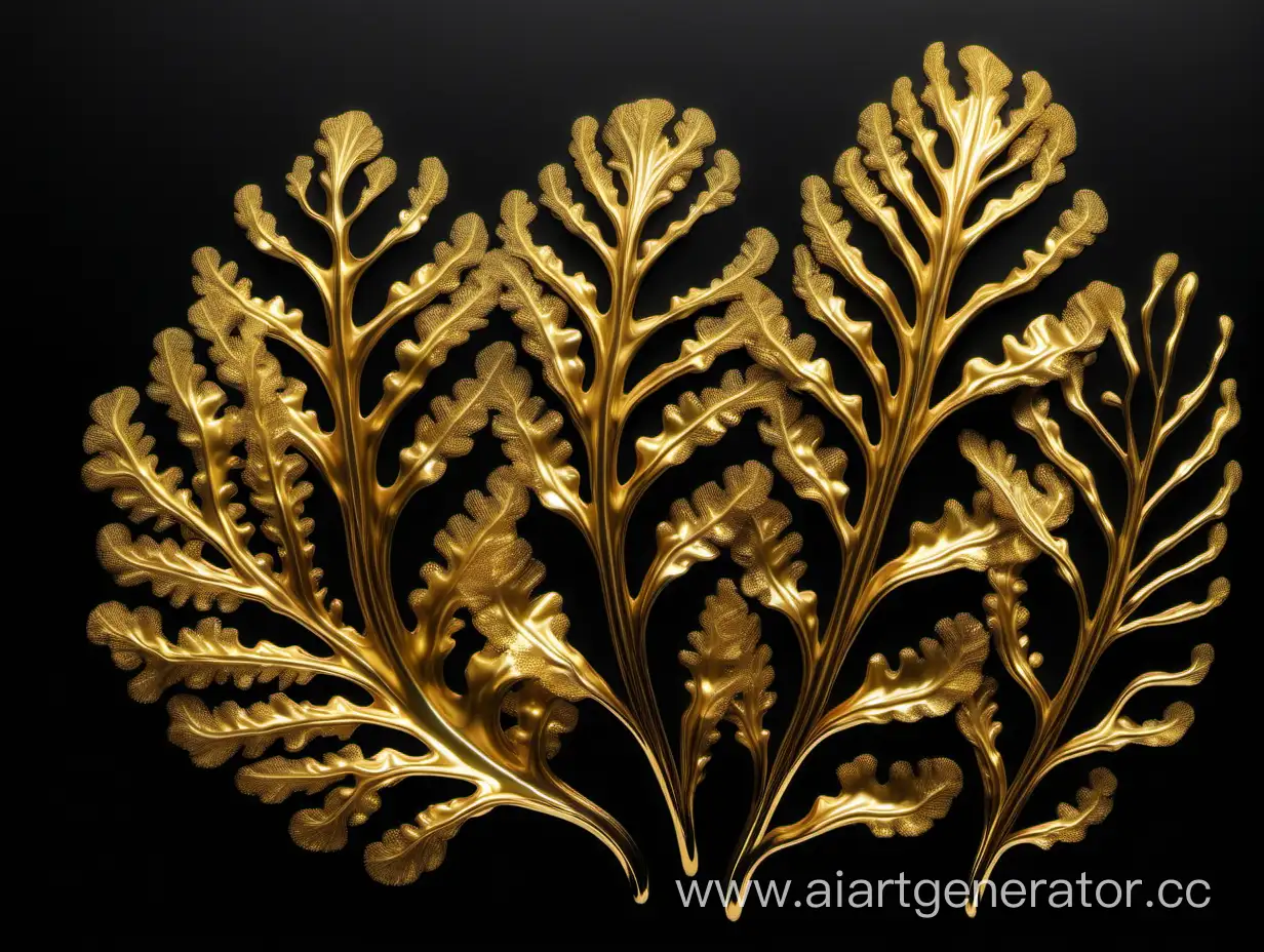Luxurious-Golden-Seaweeds-with-Metallic-Shine-on-a-Black-Background