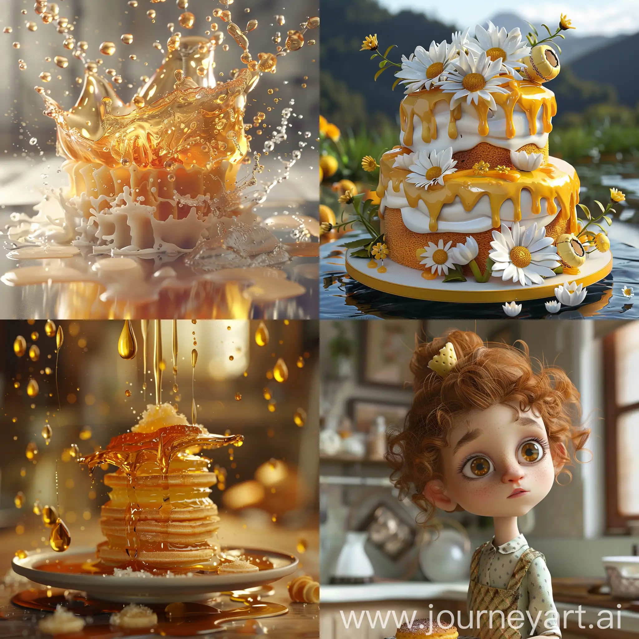 Delicious-Cake-Drizzled-with-Honey-Vibrant-3D-Animation