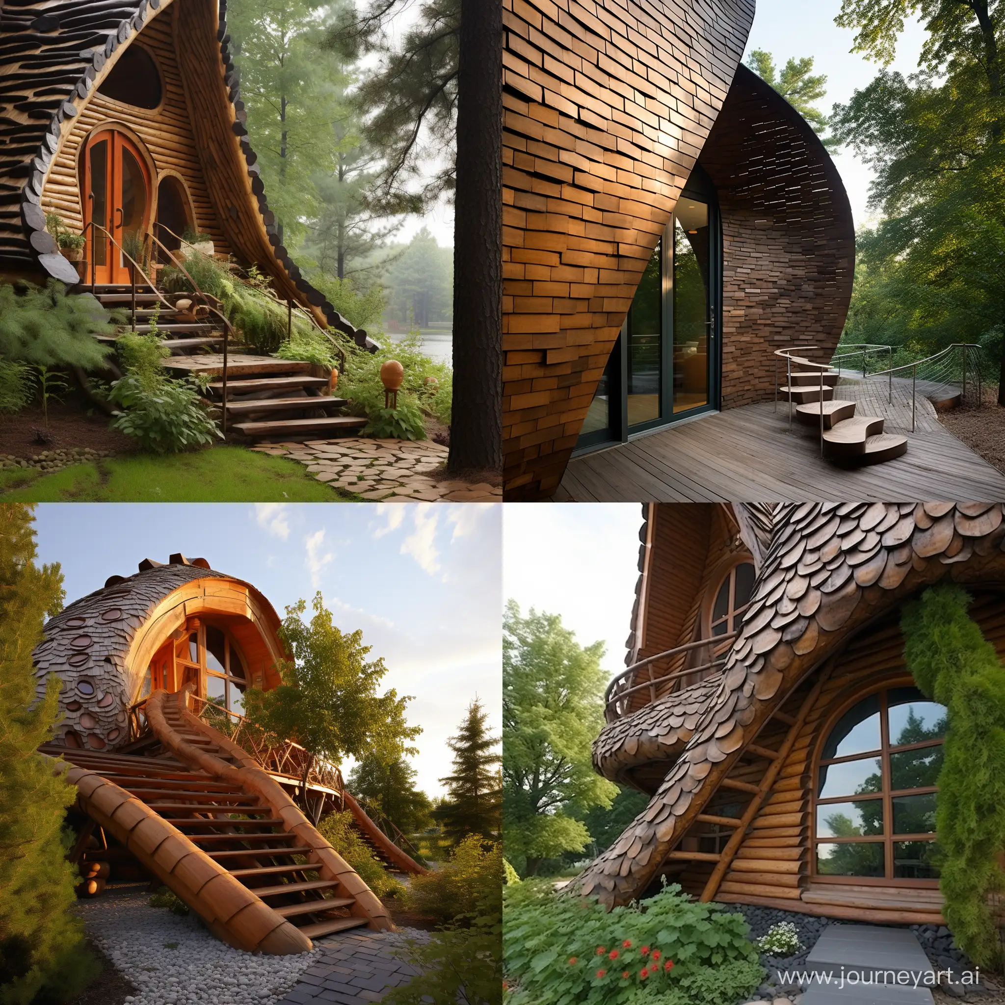 Rustic-Log-Shell-Exterior-with-Inclined-Ladder-Architectural-Harmony