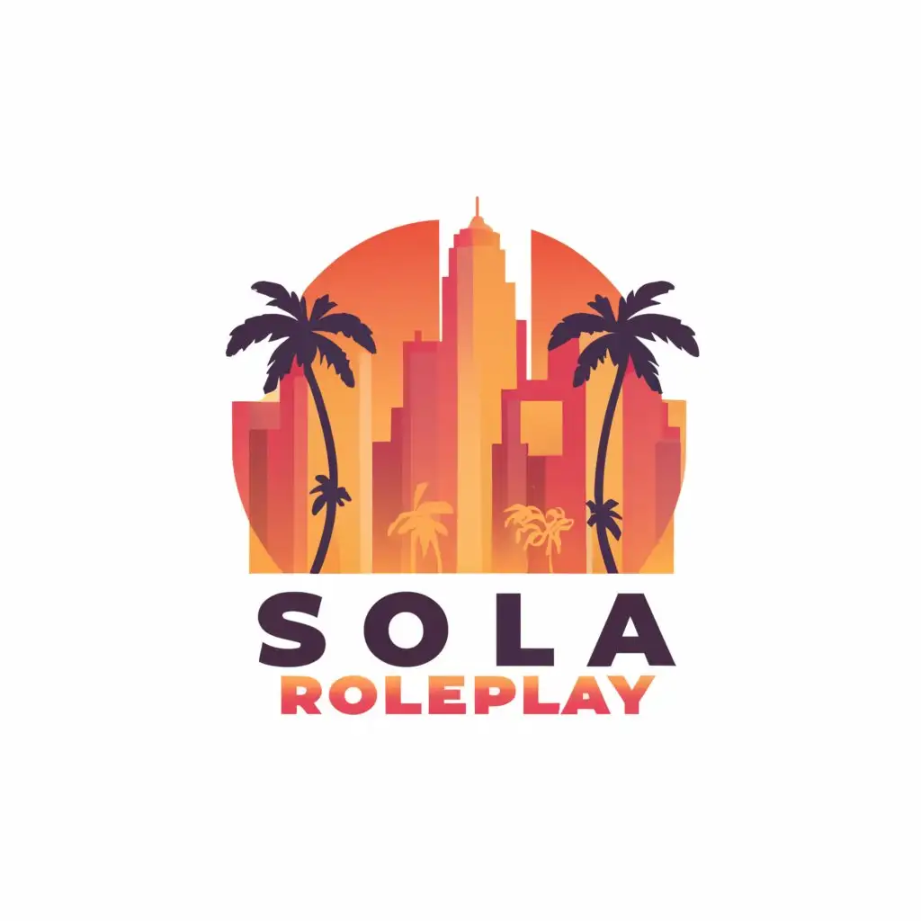 a logo design,with the text "SoLA Roleplay", main symbol:Los Angeles skyscape with palm trees coming out the side of the logo make transparent,Moderate,be used in Entertainment industry,clear background