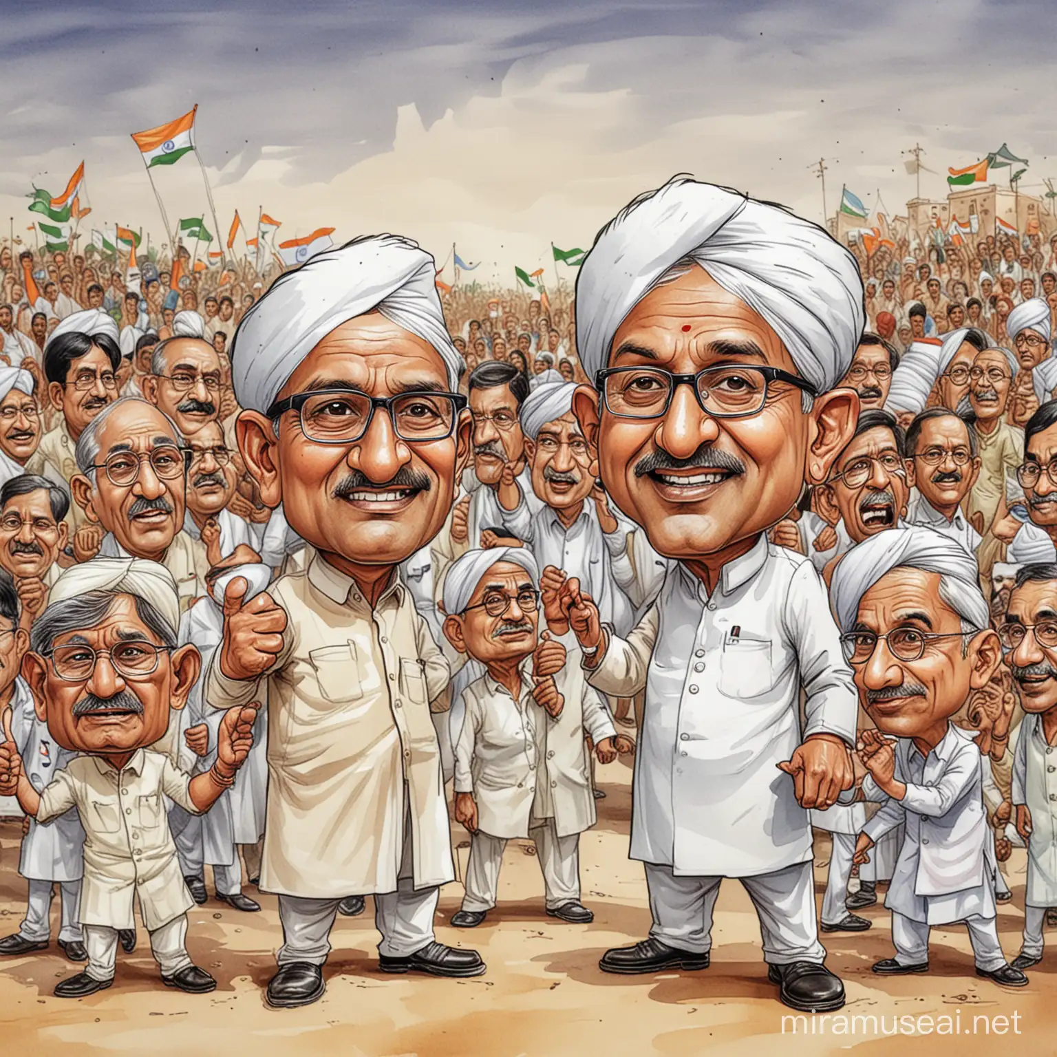 political fight in indian leaders caricature 