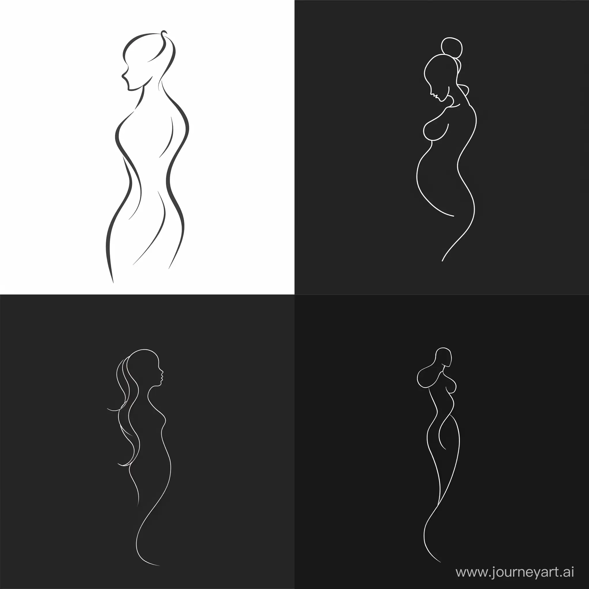 modern, minimal style logo, 2D line art, silhouette of a woman’s body, for a women’s beauty center --ar 1:1