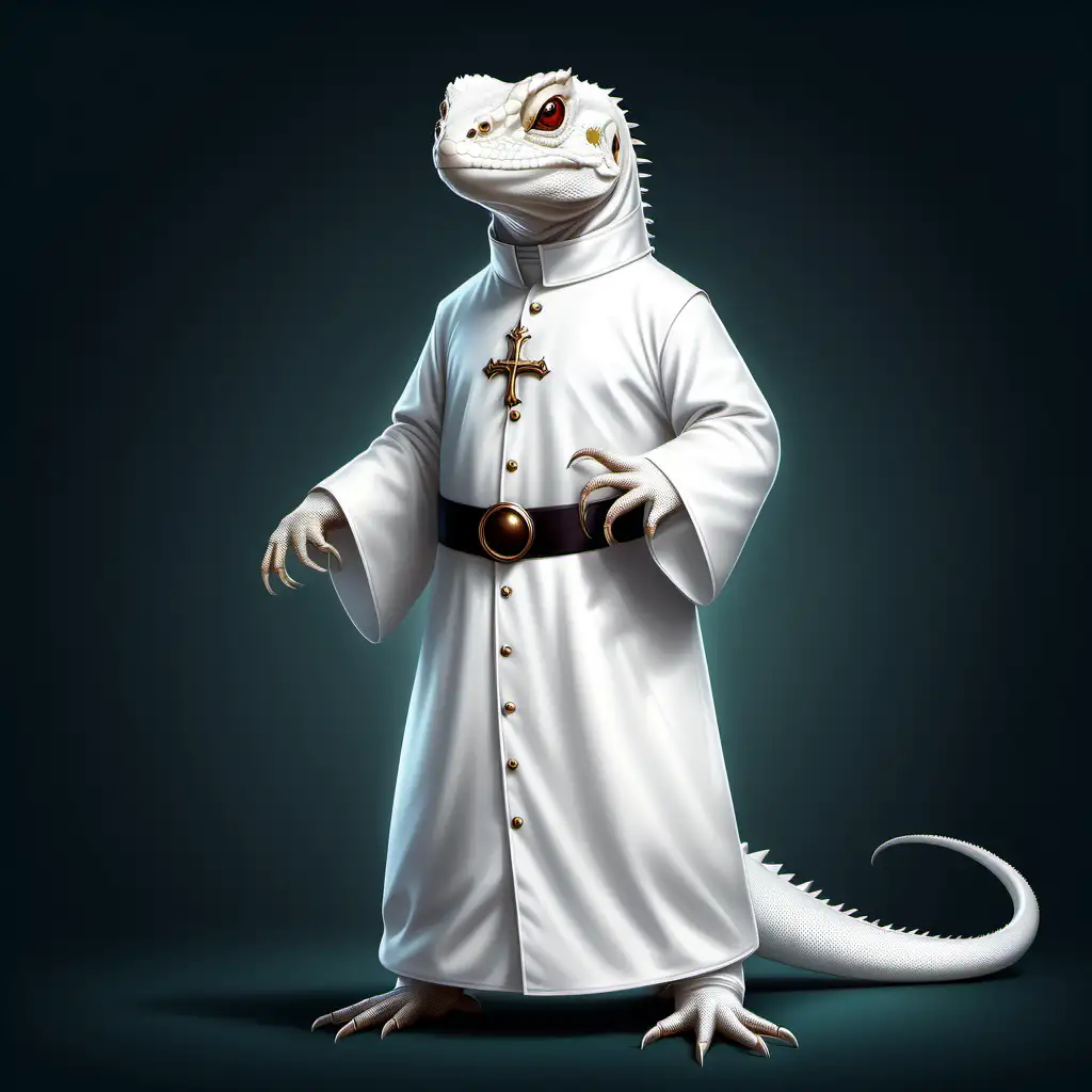 реалистичная милая белая ящерица священник в белой рясе в полный рост