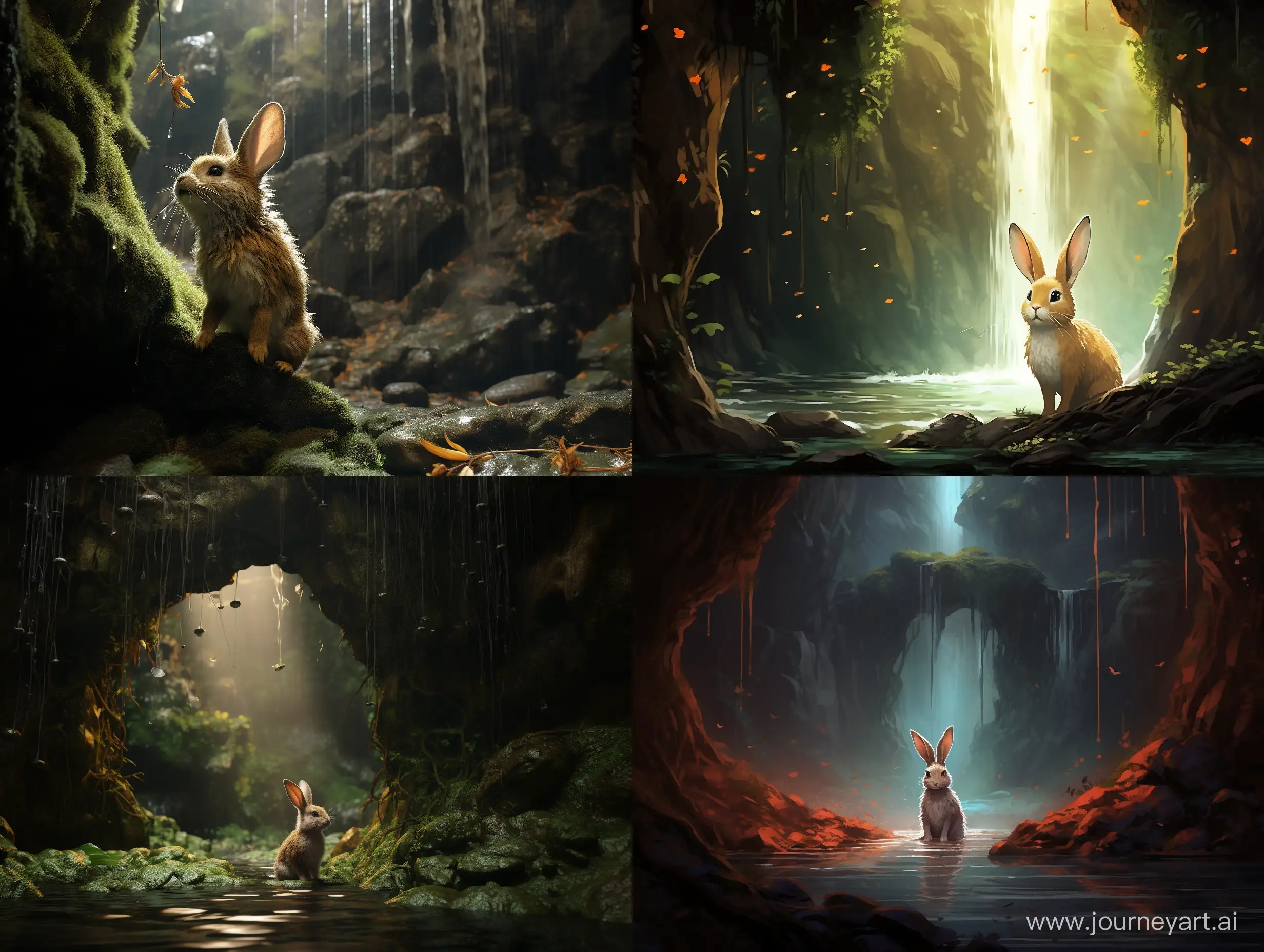 Serene-Rabbit-Beneath-Cascading-Waterfall