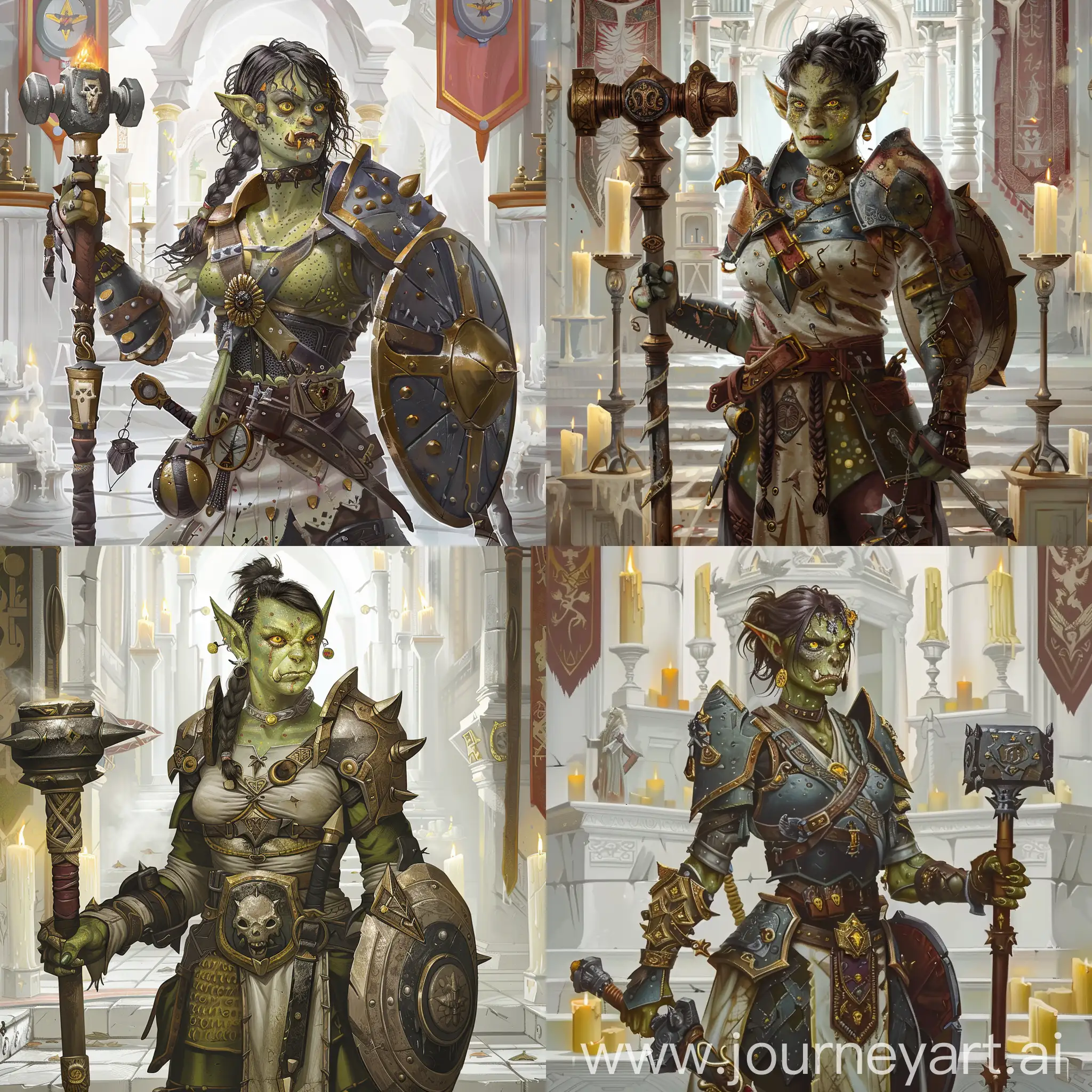 Female-Orc-Priest-in-Medieval-Warrior-Attire-with-Mace-and-Shield