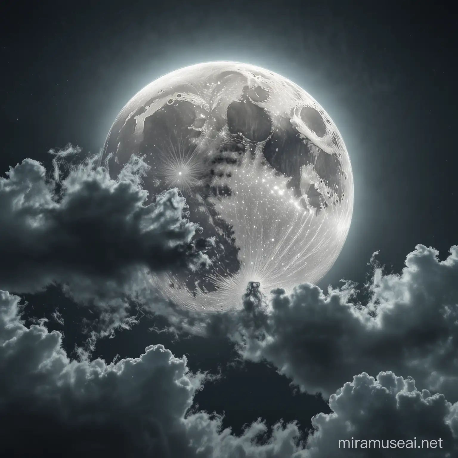 Enchanting Night Sky with Majestic Full Moon Hyper Realistic 35mm