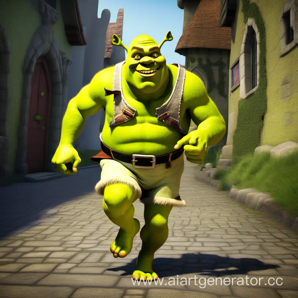 Joyful-Ogre-Shrek-Running-through-Enchanted-Forest