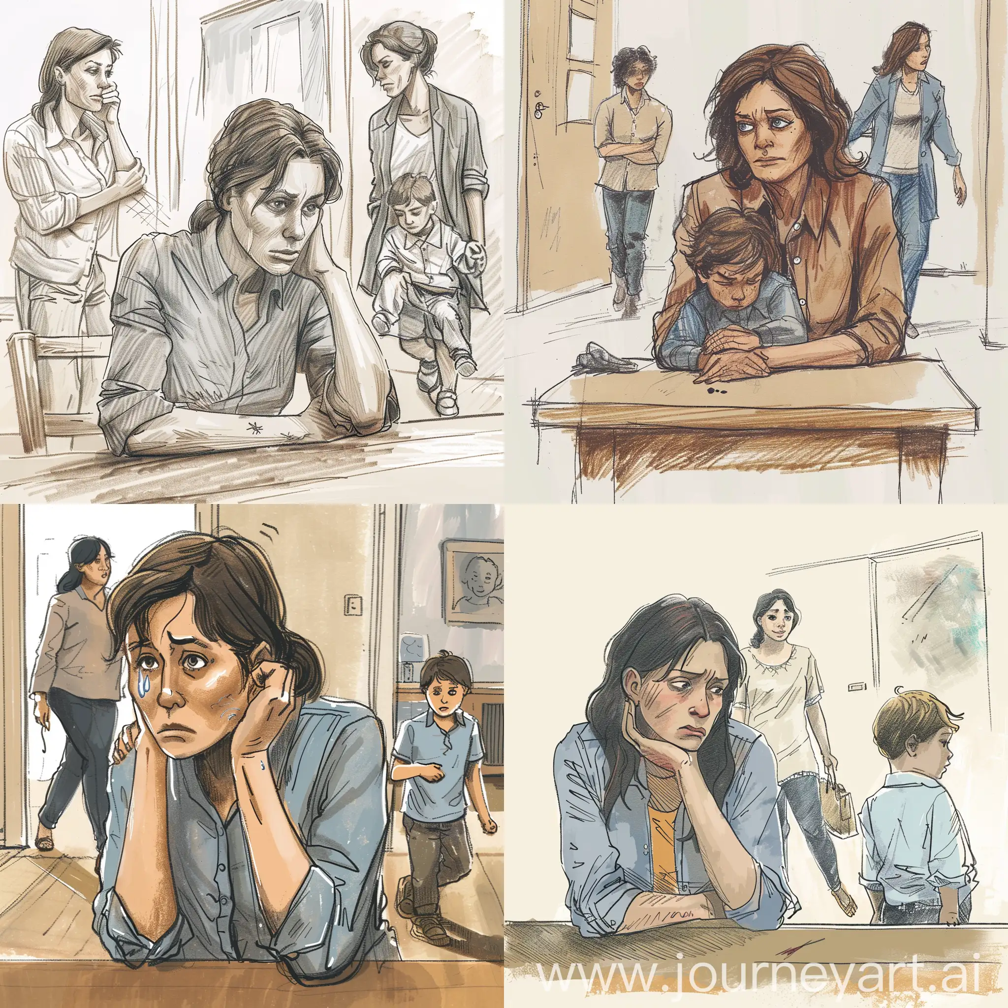 Distressed-Caregiver-Over-Scratch-Incident-Emotional-Scene-Illustration