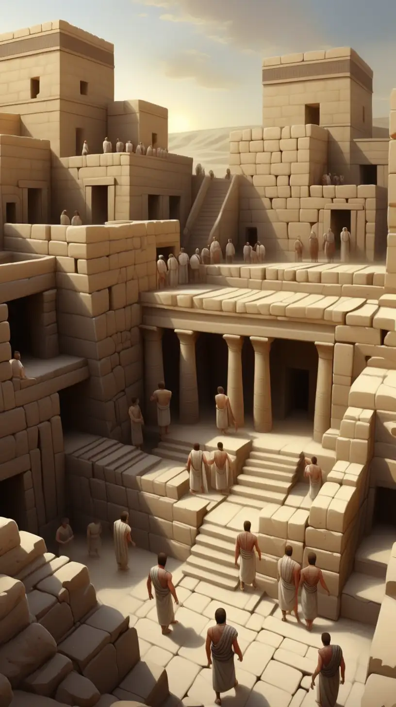 Ancient Akkadian City with People and Temple Ruins