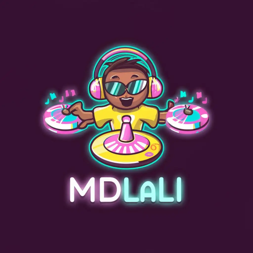 a logo design,with the text "Mdlali", main symbol:cartoon of a virtual dj,complex,clear background