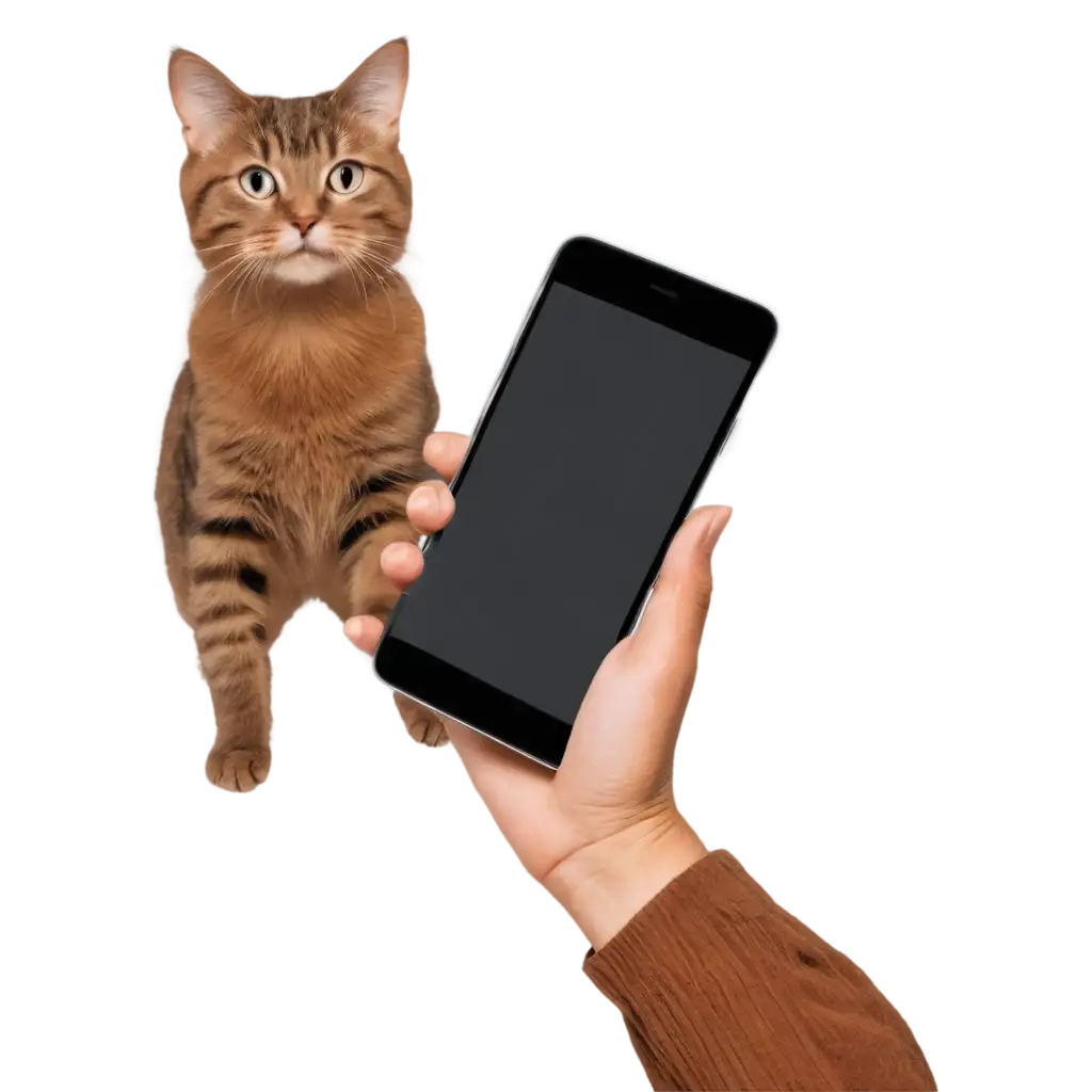 Cat-Holding-a-Mobile-PNG-Image-for-Creative-Design