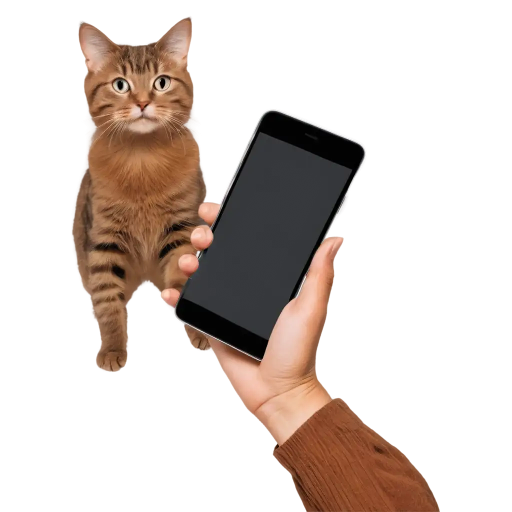 Mobile in hand of cat