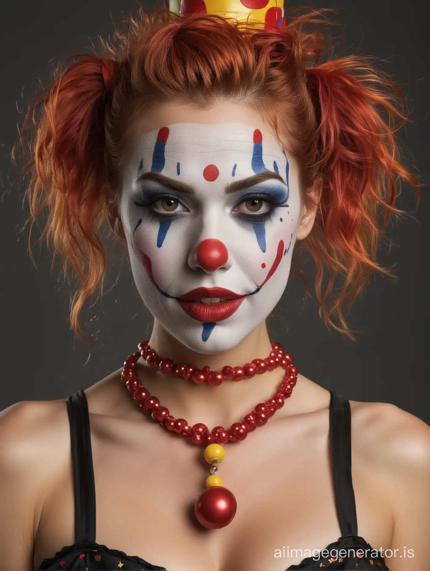 Vibrant-Sexy-Female-Clown-Performing-Playful-Circus-Act