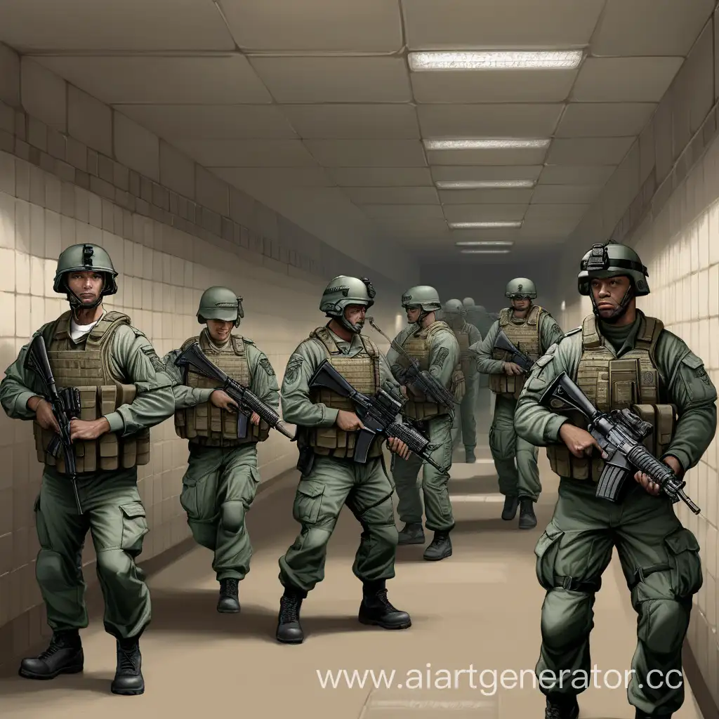 Armed-Personnel-Guarding-Military-Prison-with-M4A1-Rifles