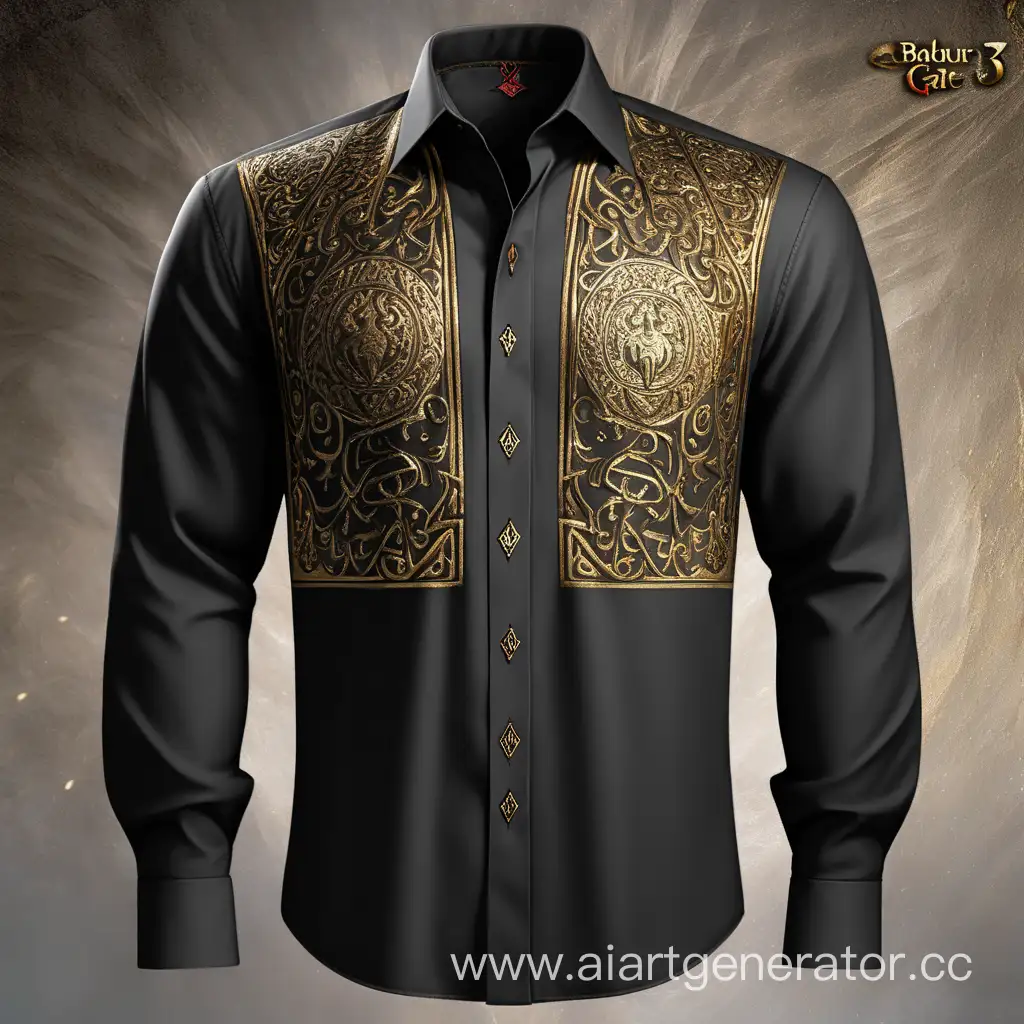 Стиль Балдура гейт 3 черная рубашка в арабском стиле с золотыми росписями 